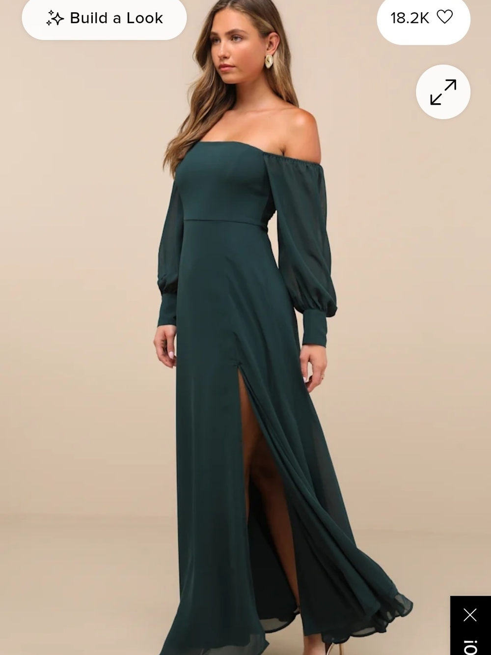 Lulu's Forest Green Off-Shoulder Maxi Dress with Bishop Sleeves Tags Still ON